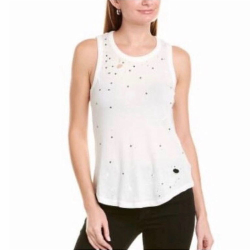 NWOT Chaser Distressed Studded Tank in White Size Small